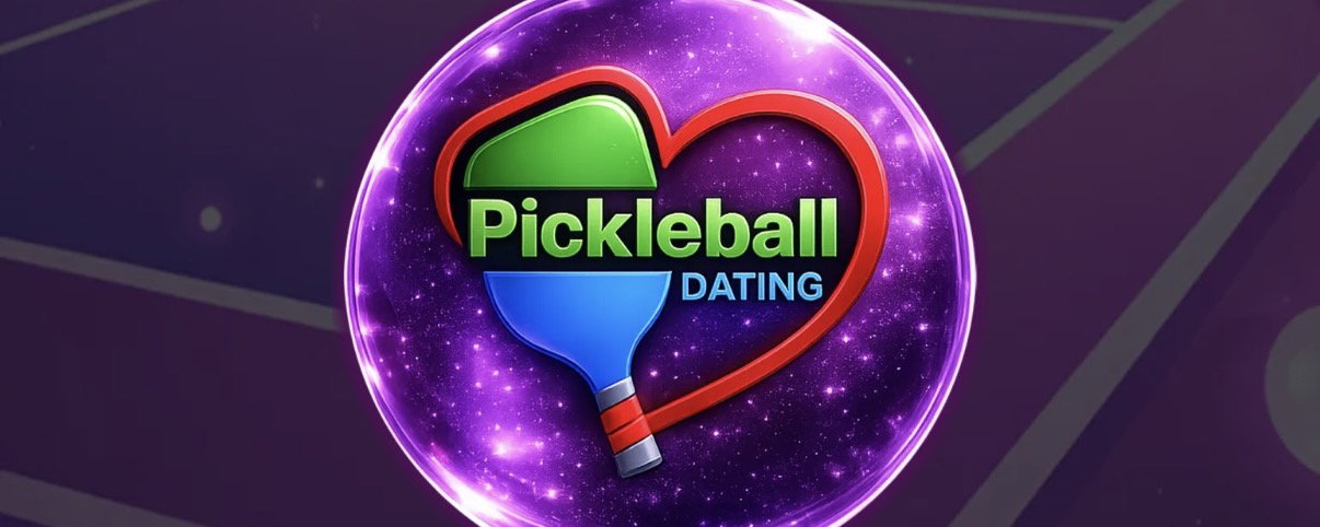 Purple, green, blue, and red Pickleball Dating logo.