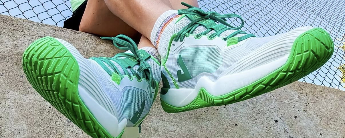 Green pickleball shoes.
