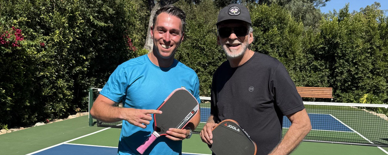 Pickleballtv's Matt Manasse and Kenny Loggins on the pickleball court.