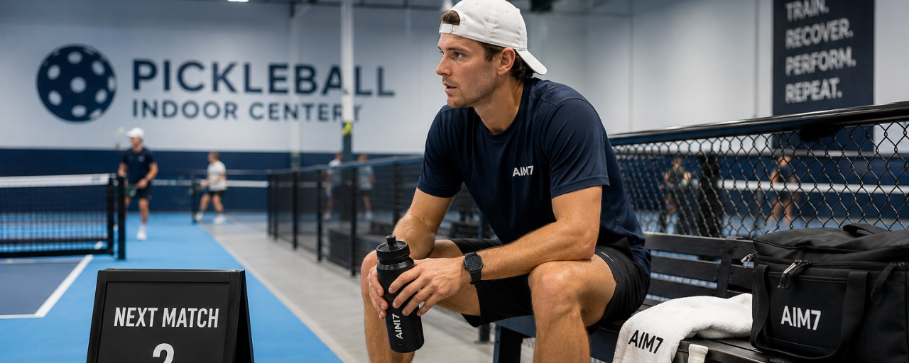 Man sitting in pickleball center