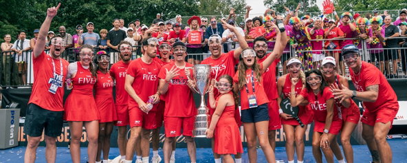 The New Jersey 5s celebrating after winning the 2026 Major League Pickleball title.