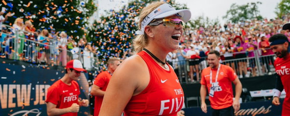 Anna Leigh Waters celebrating the New Jersey 5s triumph in New York.
