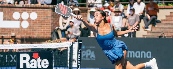 Kiora Kunimoto competing at the 2026 PPA Sacramento Open.