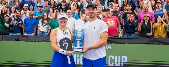 Anna Leigh Waters and Ben Johns after winning the mixed doubles title at the Veolia Chicago Cup.