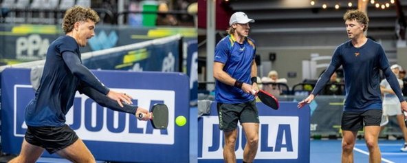 Benjamin Bramblett playing pickleball with Christian Alshon on the PPA Tour.