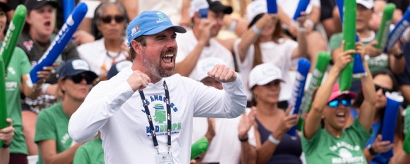 Chris Cantino cheering on the Los Angeles Mad Drops during the 2026 Major League Pickleball season.